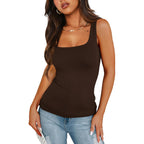 Women's Double Layer Square Neck Tank Top Brown