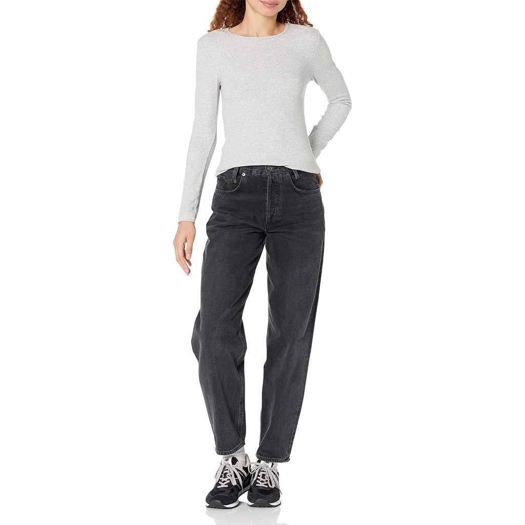 Amazon Essentials Women's Slim-Fit Long Sleeve Rib Knit Crew Neck Top, Pack of 2