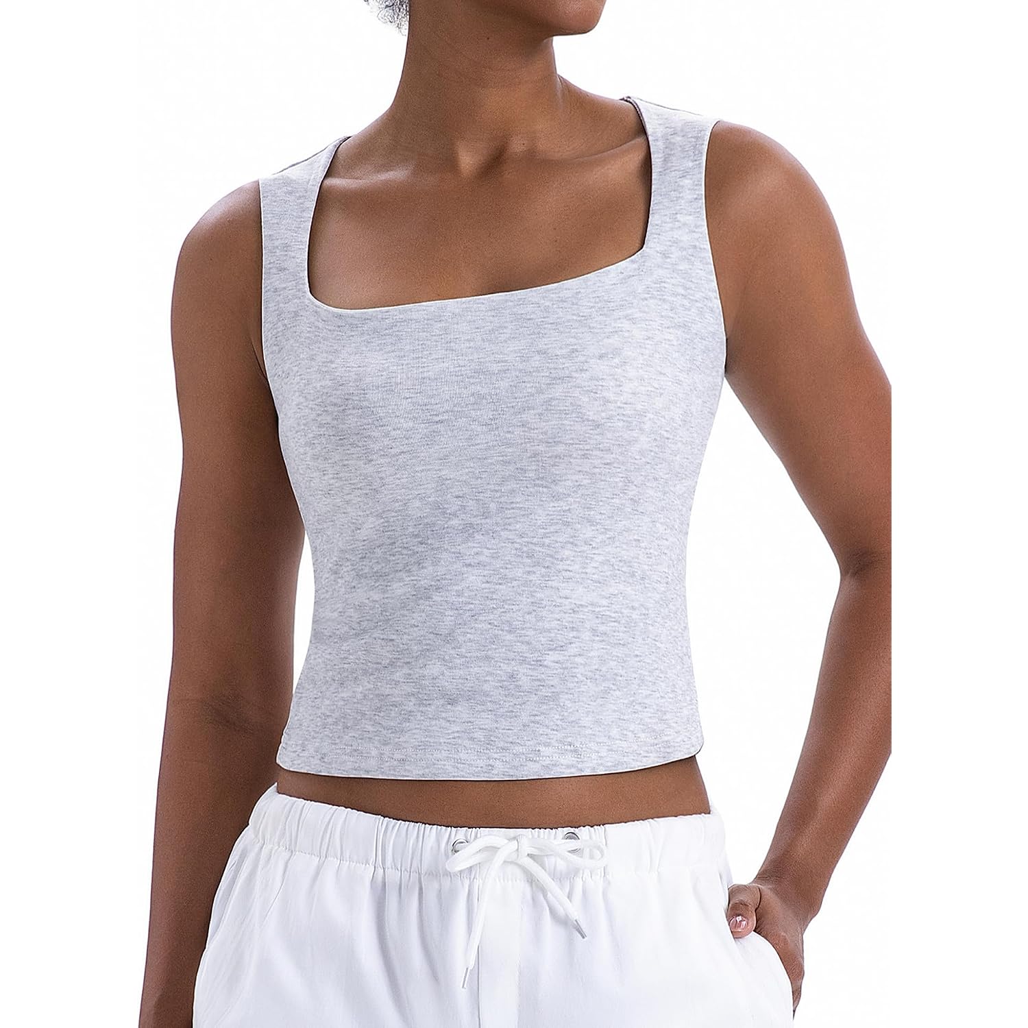 LanGui Womens Double Lined Sleeveless Tank Tops - Square Neck Crop Top Camisole Sexy Cute Summer Fitted Shirts for Going Out