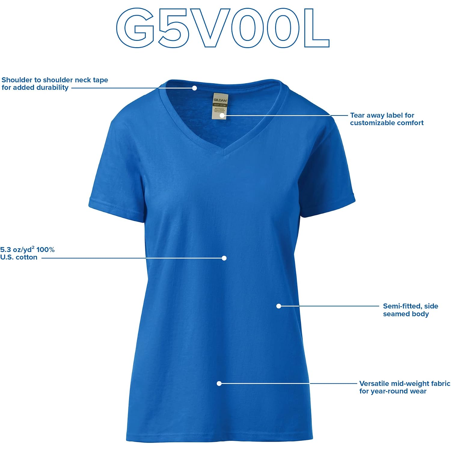 Gildan Women's Heavy Cotton V-Neck T-Shirt, 2-Pack