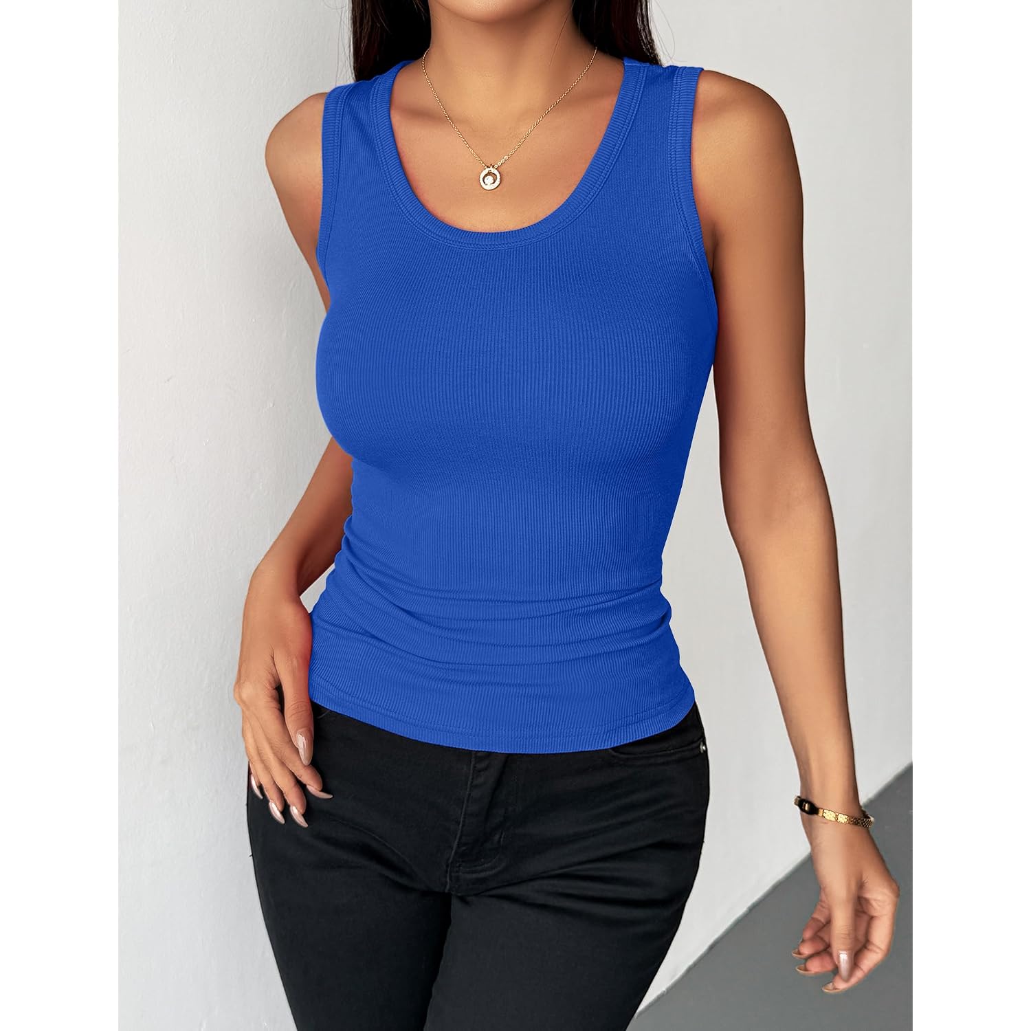 Zeagoo Womens Tank Tops 2026 Scoop Neck Ribbed Sleeveless Top Casual Basic Slim Fitted Knit Cami Tee Shirts