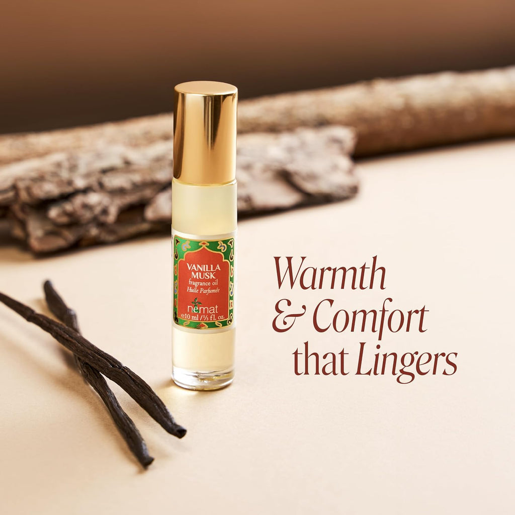 Vanilla Musk Perfume Oil Roll-On - Vanilla Fragrance Oil Roller (No Alcohol) Perfumes for Women and Men by Nemat Fragrances, 10 ml / 0.33 fl Oz