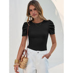 ANRABESS Women Puff Short Sleeve Crewneck Dressy Casual Tops Summer Fitted Ribbed Knit Trendy Work Shirts 2026 Spring Clothes