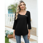 Women's Asymmetrical Neck Tunic Top Black