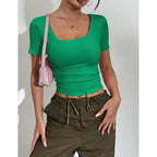 Zeagoo Womens Tops Short Sleeve Scoop Neck Shirts Ribbed Knit Fitted Basic Tees Casual Summer Work Clothes