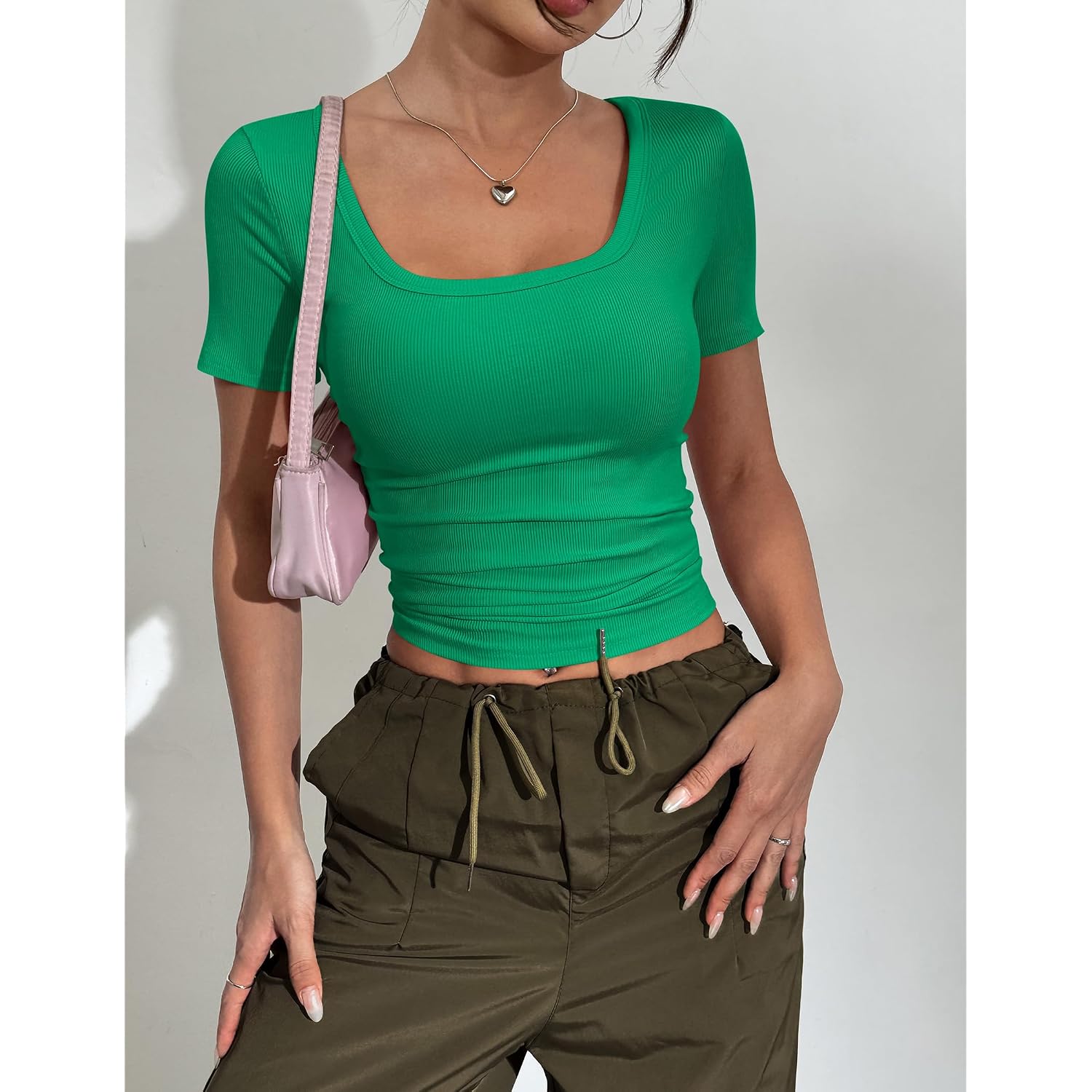 Zeagoo Womens Tops Short Sleeve Scoop Neck Shirts Ribbed Knit Fitted Basic Tees Casual Summer Work Clothes