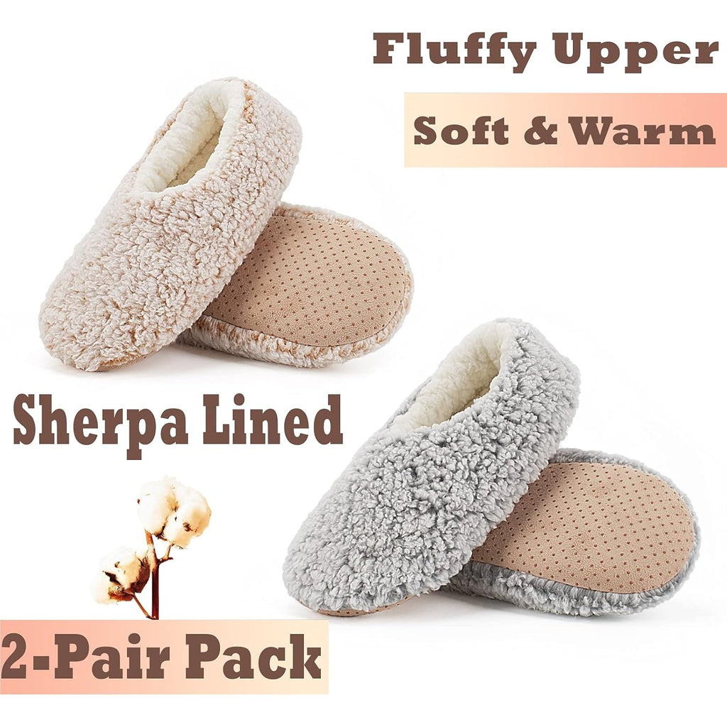 Women's Slippers Sherpa 2-pair Gray+taupe