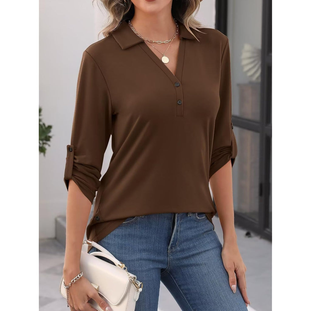 Women's Collared Button Detail Tunic Top Coffee
