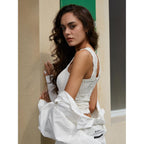 Women's Square Neck Seamless Wide Strap Crop Tank Tops,Slim Fit Flower Lettuce Trim Crop Cami Tops, Love Letter Cami