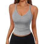 Trendy Queen Womens Racerback Ribbed Tank Tops V Neck Workout Summer Sleeveless Tops