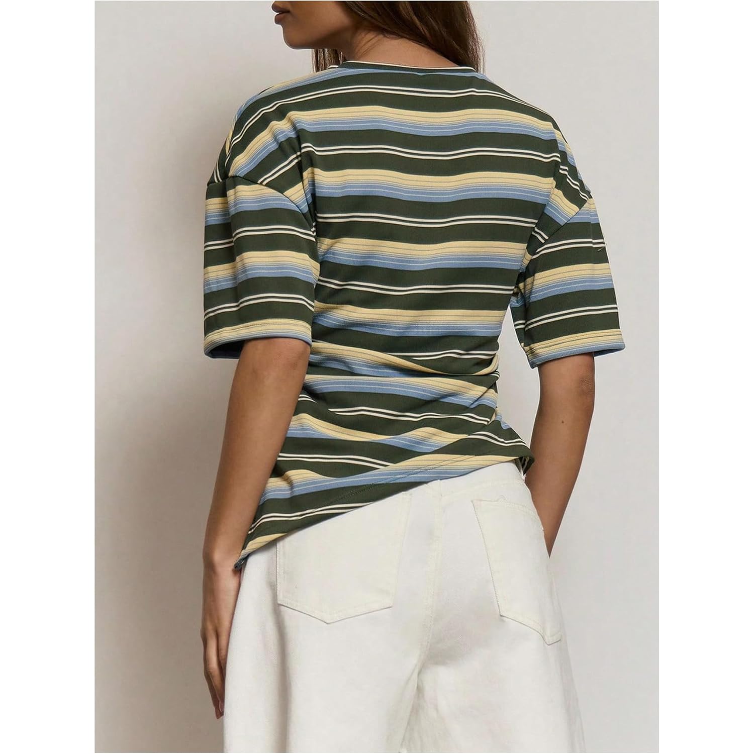 SOLY HUX Women's Striped T Shirt Short Sleeve Split Asymmetrical Hem Tee Casual Summer Tops