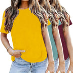 LOOKFACE 3 Pack Womens Basic T Shirts Summer Tops 2026 Short Sleeve Tees Comfy Casual Vacation Clothes