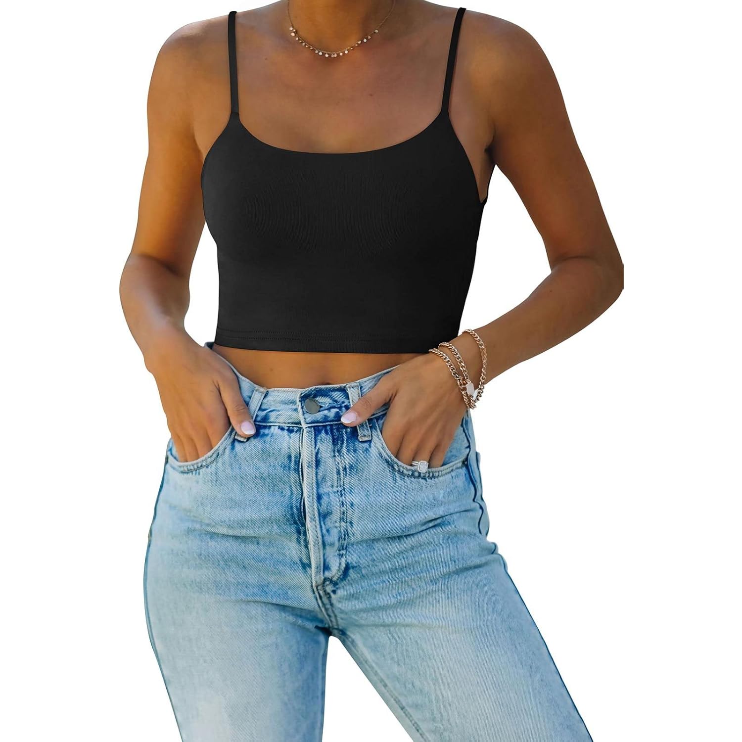 Women's Double Lined Camisole Tank Top Black