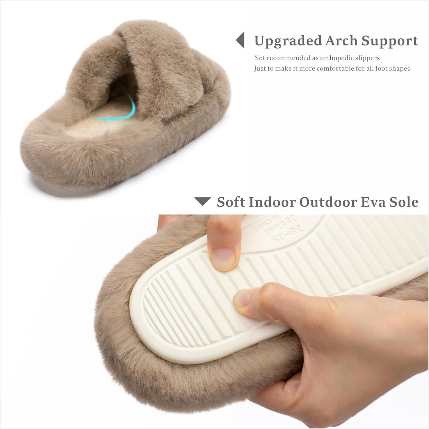 Women's Slippers Faux Light Brown Cross