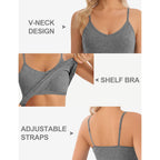 Women's Shelf Bra V-Neck Tank Top Set C
