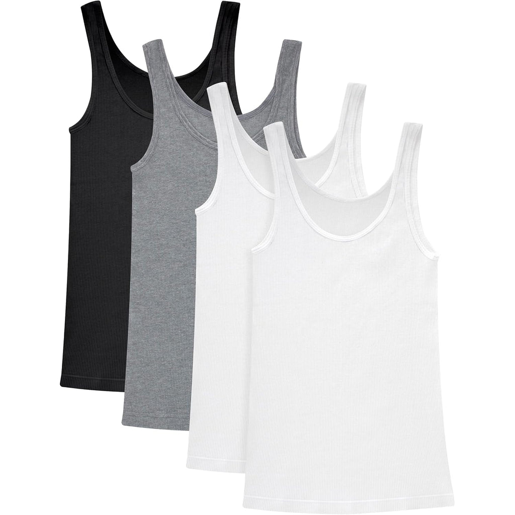 Women's Soft Cotton Ribbed Tank Top White/Black/Concrete