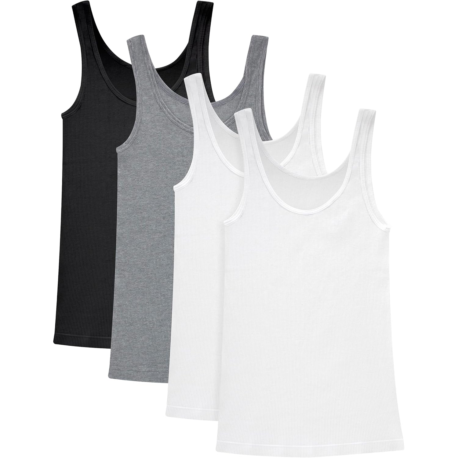 Women's Soft Cotton Ribbed Tank Top White/Black/Concrete