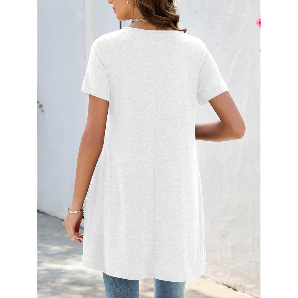 Women's Layered Chiffon Hem Tunic Top White