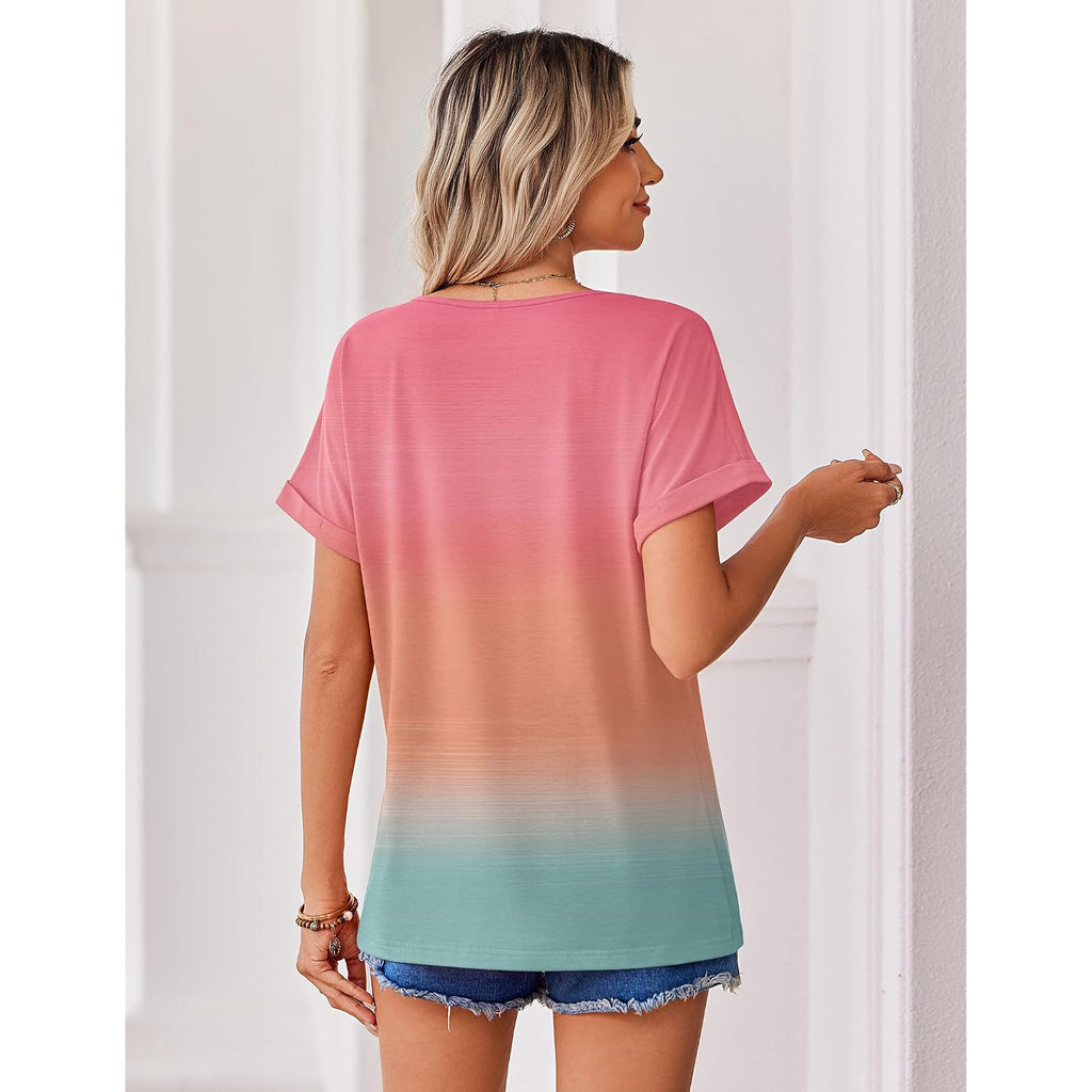 Zeagoo Womens Summer Tops Rolled Short Sleeve V Neck Shirts Casual Dressy Business Work Blouses Outfits
