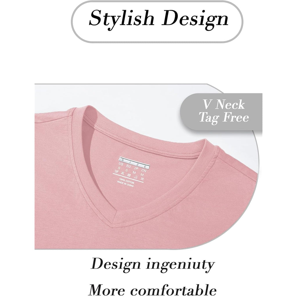 SMENG Women's Cotton V Neck T-Shirt Short Sleeve Solid Color Tee Casual Fit Tee Breathable Summer Fashion Tops