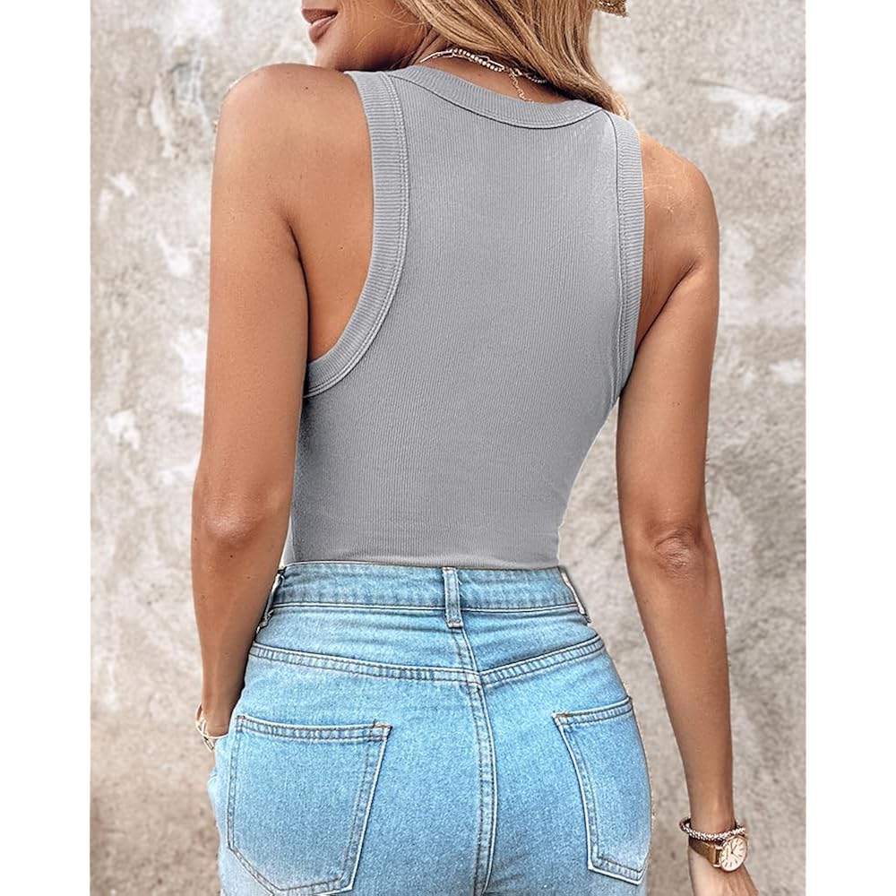 CHICME Women Built-in Bra Tank Tops Sleeveless Casual Shirts Racerback Ribbed Fitted Tank Tops