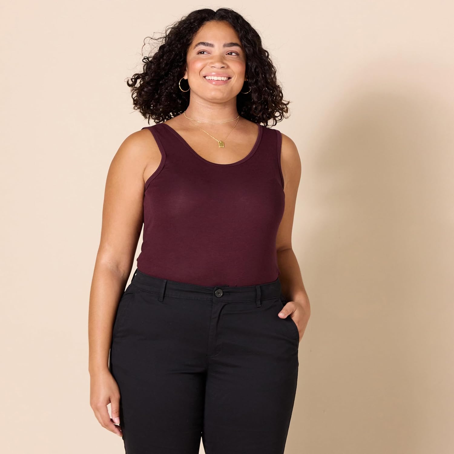Women's Ribbed Scoop Neck Tank Top Burgundy/Charcoal Heather