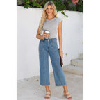 Sidefeel Womens Tops Casual Crewneck Cap Sleeve Tops Ribbed Raw Hem Summer T Shirts Slim Fit Basic Tees Blouses