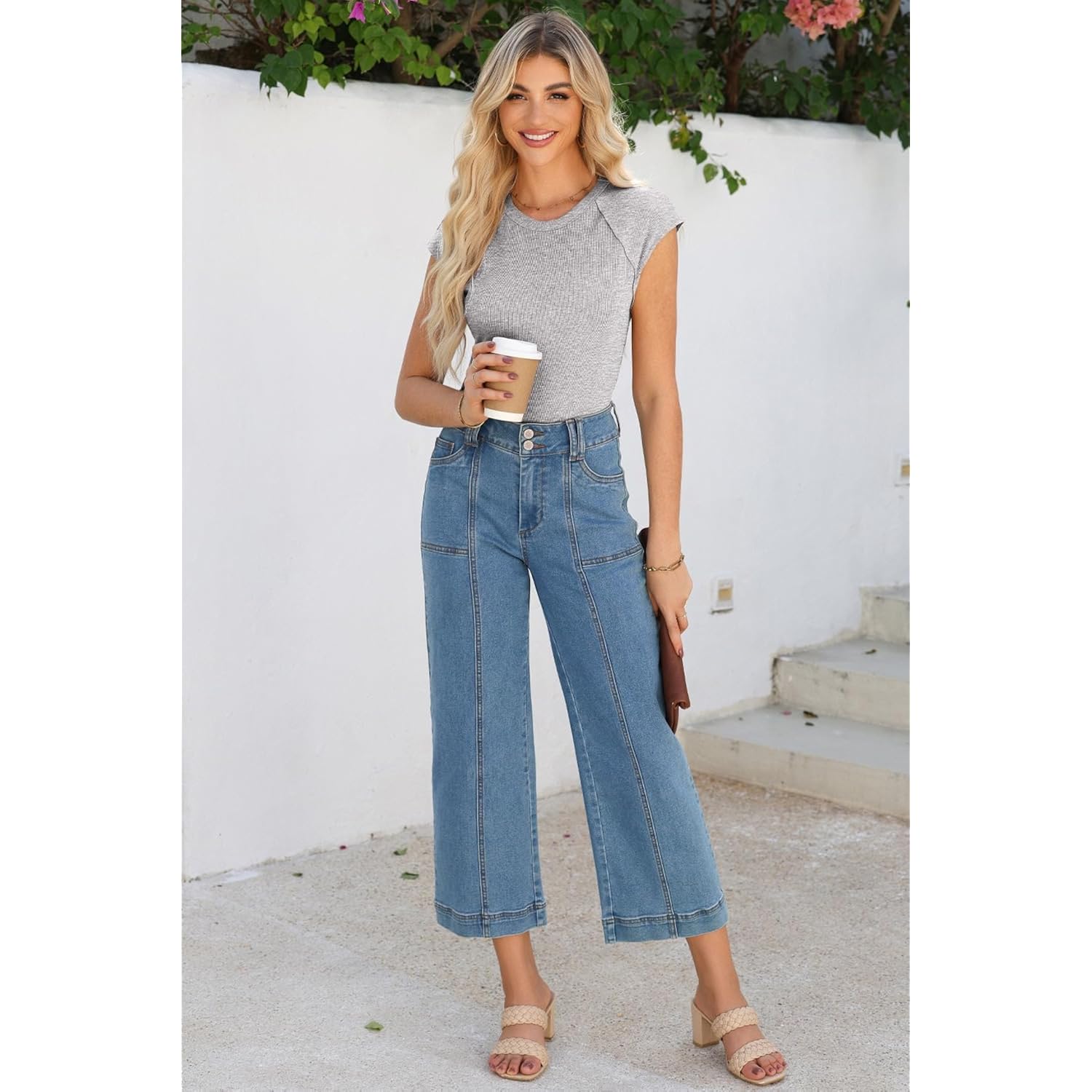 Sidefeel Womens Tops Casual Crewneck Cap Sleeve Tops Ribbed Raw Hem Summer T Shirts Slim Fit Basic Tees Blouses