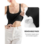 SUUKSESS Women Padded Cotton Ribbed Tank Tops Casual Summer Going Out Sleeveless Scoop Neck Basic Cami Tops