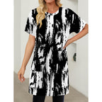 Women's Pocket Tunic Tunic Top Black/White