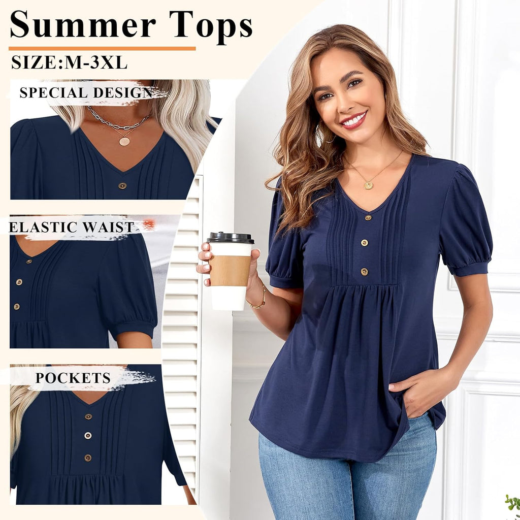Women's Dressy Casual Tunic Top Navy Blue