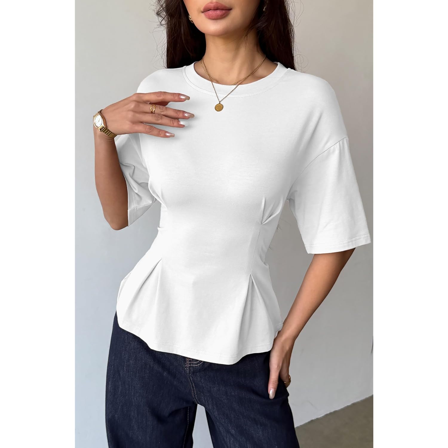 Dokotoo Womens Peplum Tops Summer Babydoll Short Sleeve T Shirts Casual Dressy Going Out Fashion Trendy Y2K Clothes