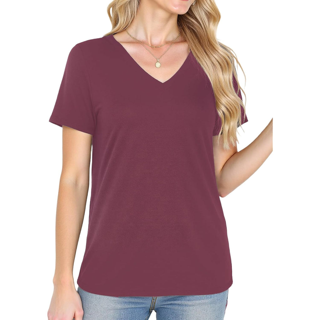 YOGINGO V Neck T Shirts for Women - Summer Fashion Trendy Outfits Clothes - Lightweight Soft Casual Women T Shirt