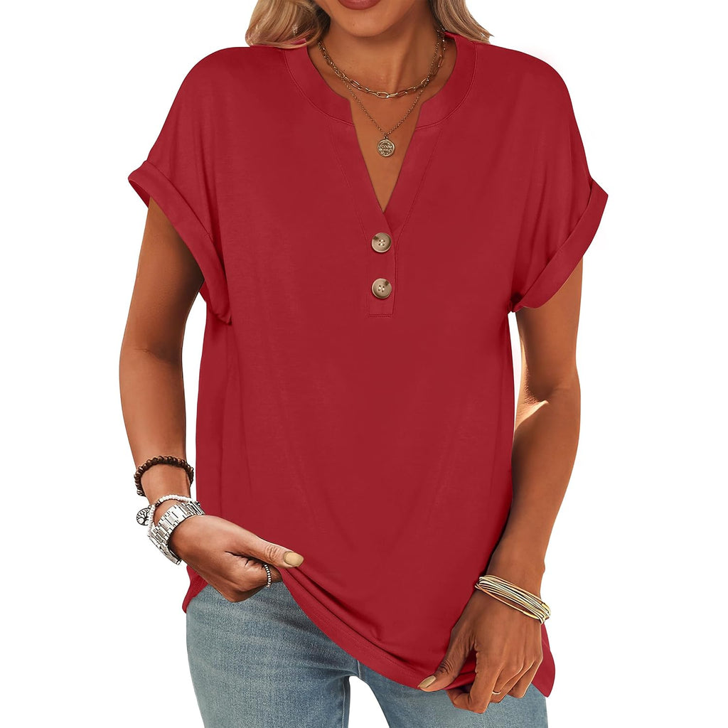 ANRABESS Womens Short Sleeve Henley Tops V Neck Dressy Casual Blouses Summer Trendy Tee Shirts 2026 Vacation Fashion Clothes