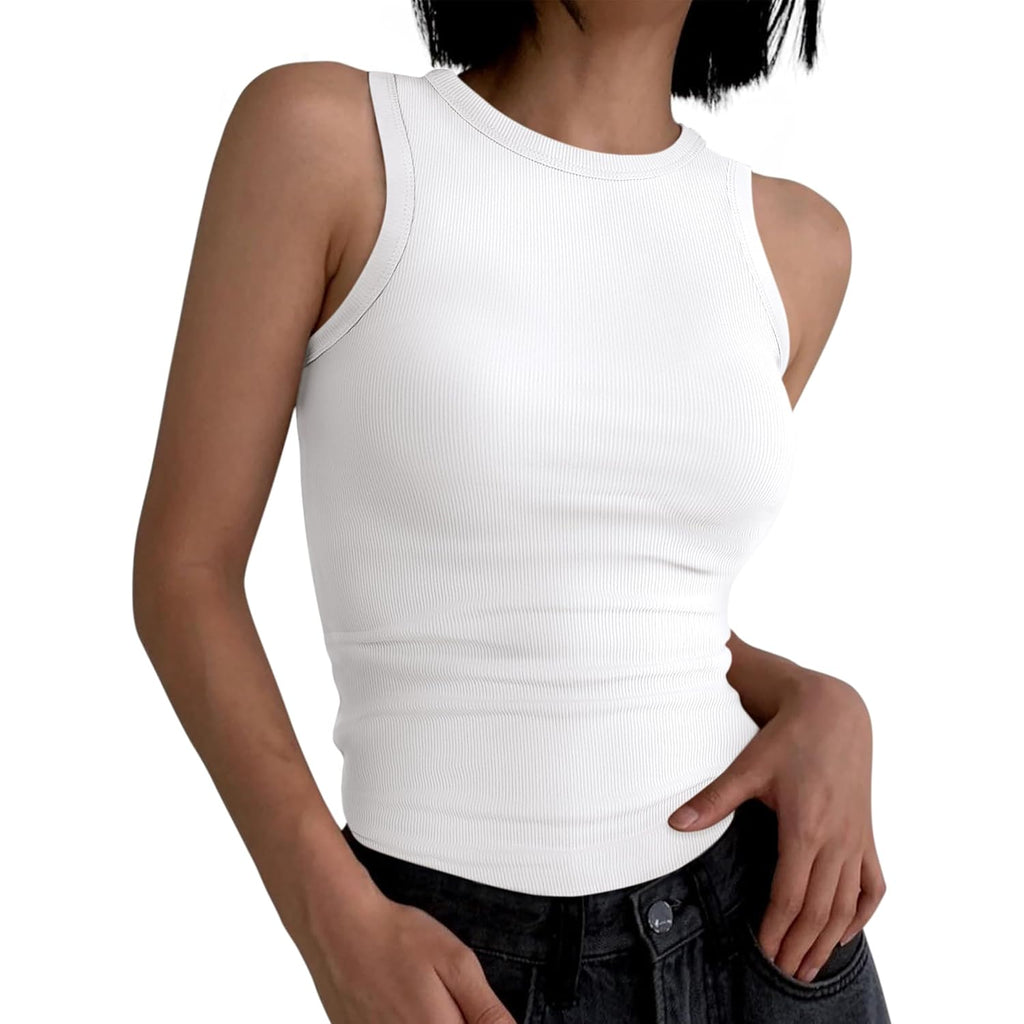 Women's High Neck Racerback Tank Top White