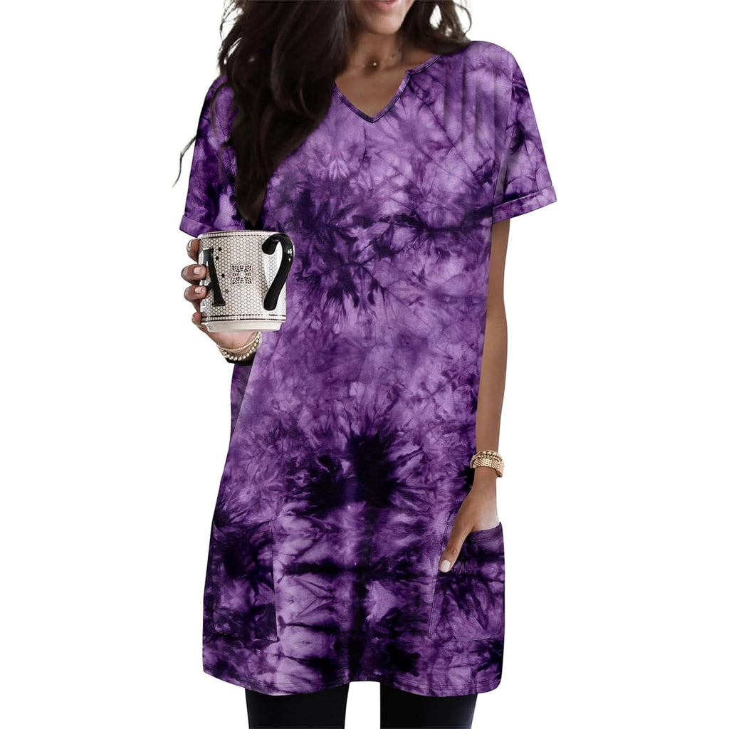 Women's Pocket Tunic Tunic Top Tie Dye Purple