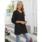 Women's Cotton Linen Tunic Top Black