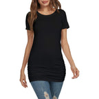 Women's Ruched Crew Neck Tunic Top Black