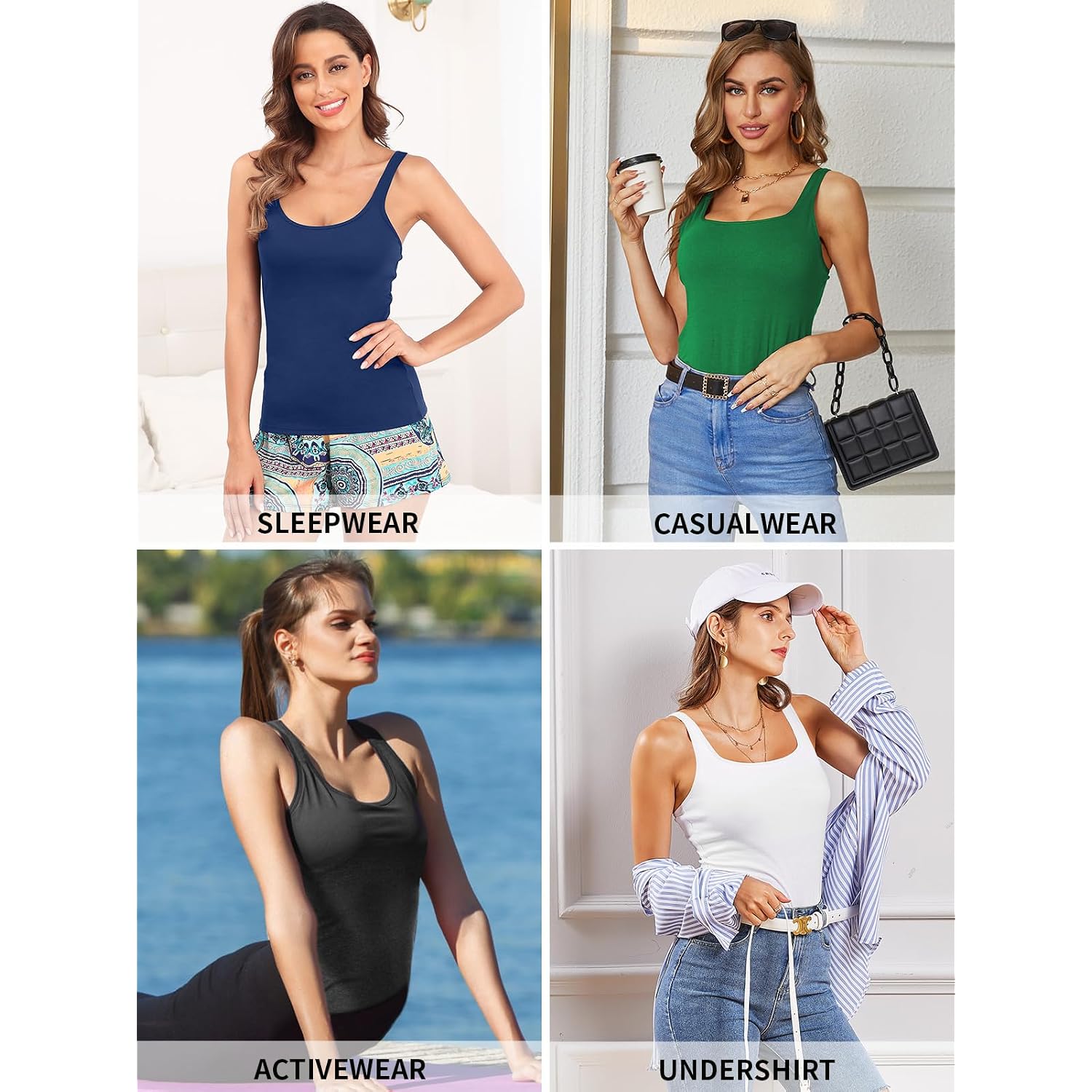 V FOR CITY Women's Cotton Tank Top with Unpadded Shelf Bra Adjustable Wide Strap Camisole Summer Basic Udershirts