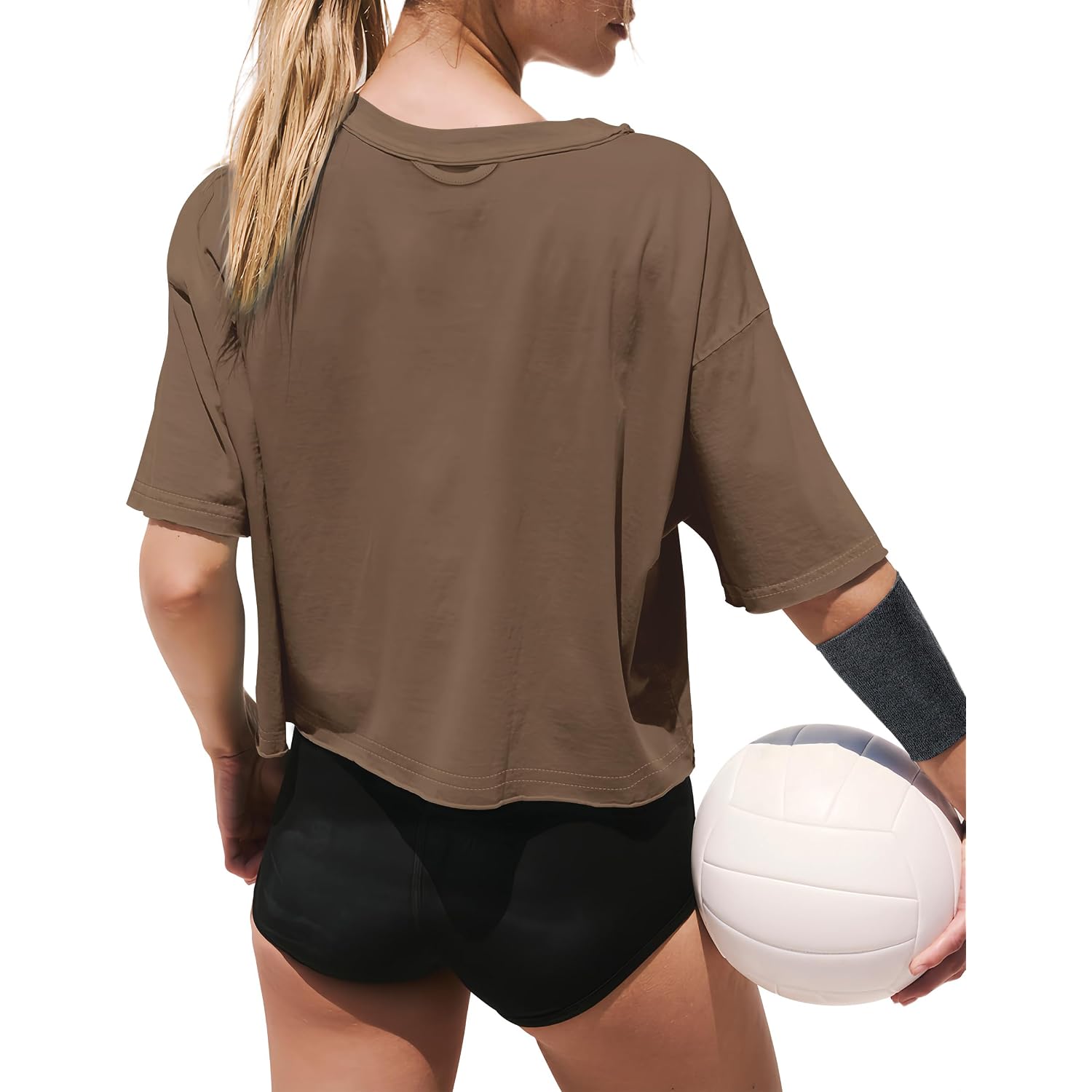 XIEERDUO Cotton Tshirts for Women Drop Shoulder Round Neck Oversized Crop Tops Workout Tops Tees