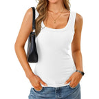 GKBK Womens Built in Bra Tank Tops Square Neck Sleeveless Shirts Ribbed Basic Racerback Fitted Tops