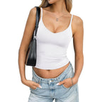 EasyGala Womens Double Lined Camisole Crop Tops Sexy V Neck Spaghetti Straps Tank Tops Fitted Y2K Summer Going Out Shirt
