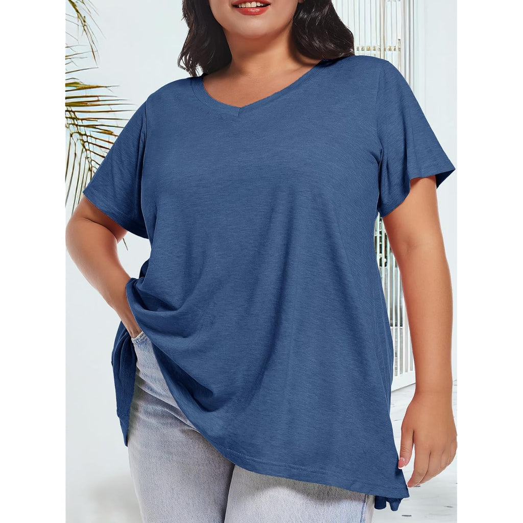 Women's Loose Fit V-Neck Tunic Top Grey/Blue