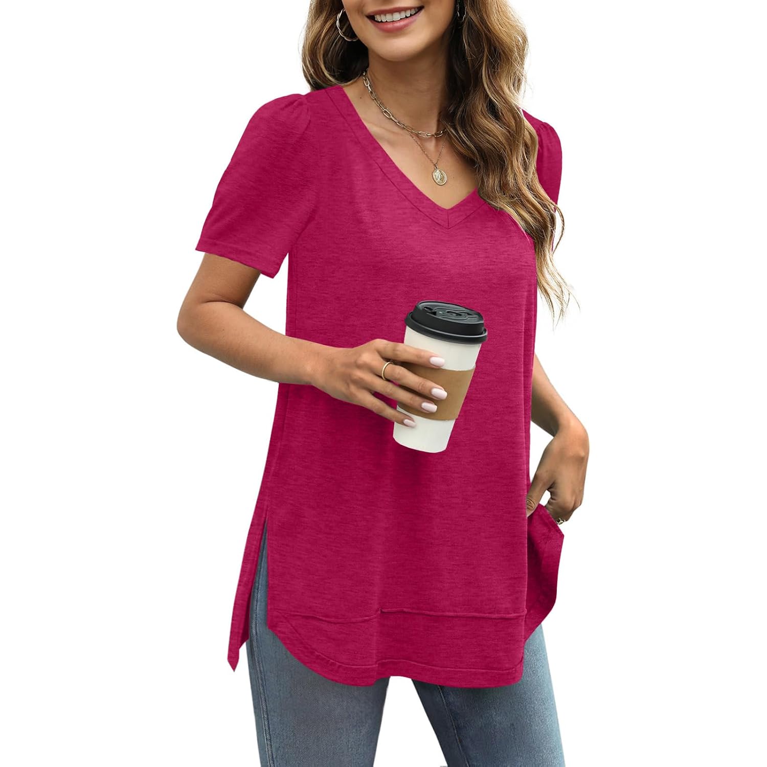 Women's Side Split Tunic Top Rose