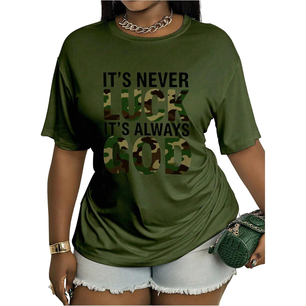 SOLY HUX Women's Plus Size Graphic Tees Camo Letter Shirts Short Sleeve Crew Neck Summer T-Shirt Tops
