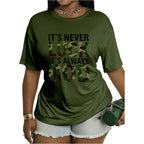 SOLY HUX Women's Plus Size Graphic Tees Camo Letter Shirts Short Sleeve Crew Neck Summer T-Shirt Tops