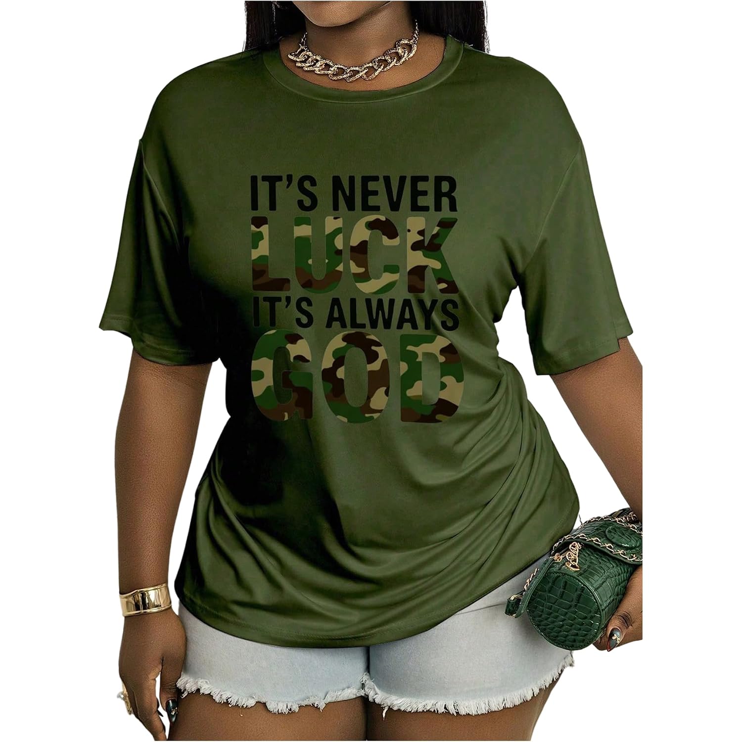 SOLY HUX Women's Plus Size Graphic Tees Camo Letter Shirts Short Sleeve Crew Neck Summer T-Shirt Tops