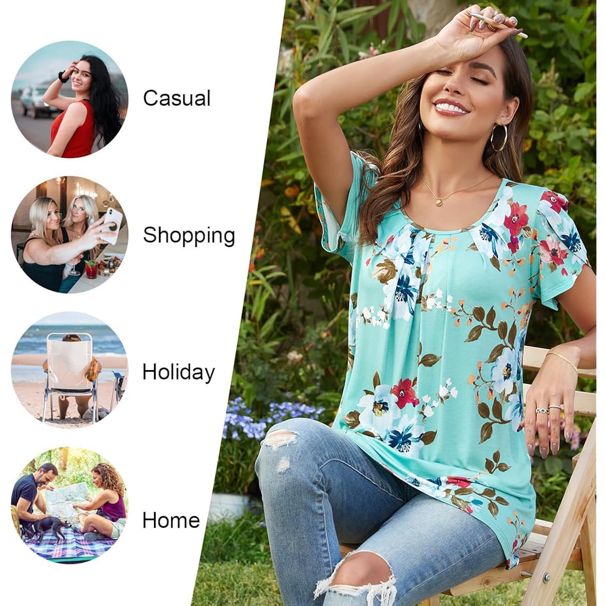 Women's Pleated Leggings Fit Tunic Top White Floret