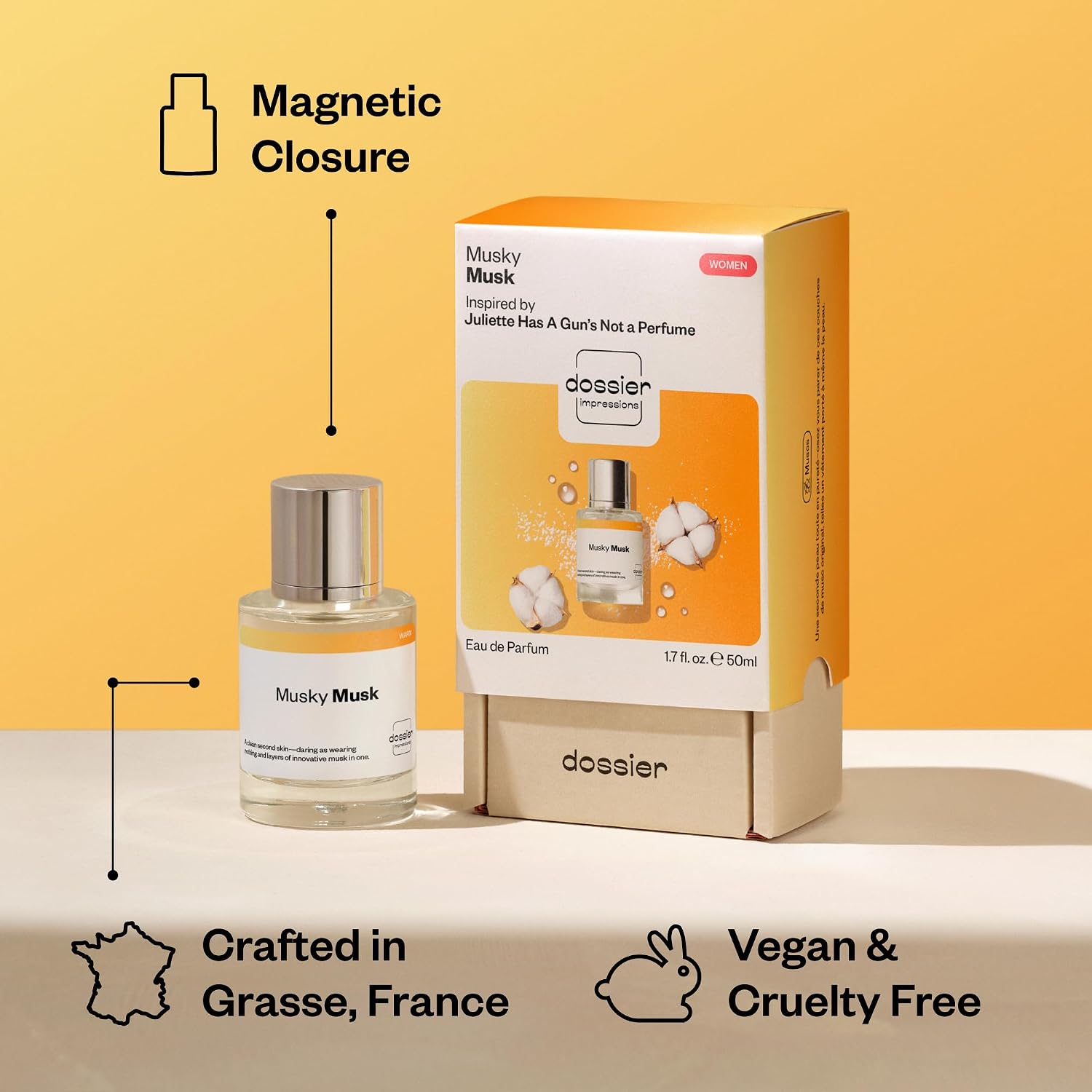 Dossier - Musky Musk - Eau de Parfum - Inspired by Juliette.Gun's Not a Perfume - Perfume Luxury - Pure Infused - Paraben-Free - Vegan - For Women - Fragrance 1.7 Fl Oz (Spray 50ml)