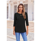 Women's Round Neck Business Tunic Top Black